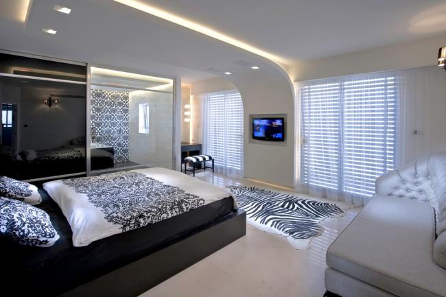 led streifen decke paneele schlafzimmer schwarz weiß modern