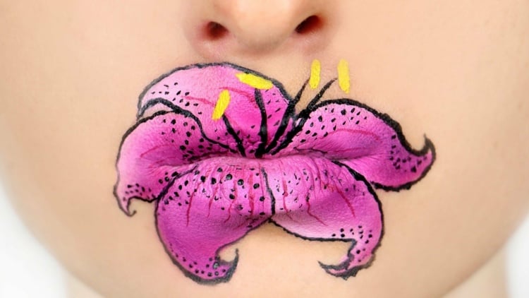 lippen-schminken-lilie-idee-floral-motiv-pink-gesicht-deko