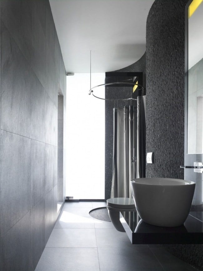 minimalistisches bad design schwarz grau dusche vorhang