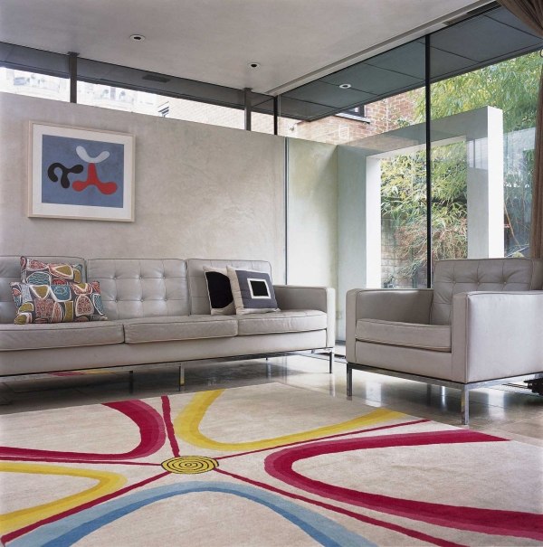 modern Teppichboden mit Mustern Farbakzente setzen grau Wohnzimmer-Design