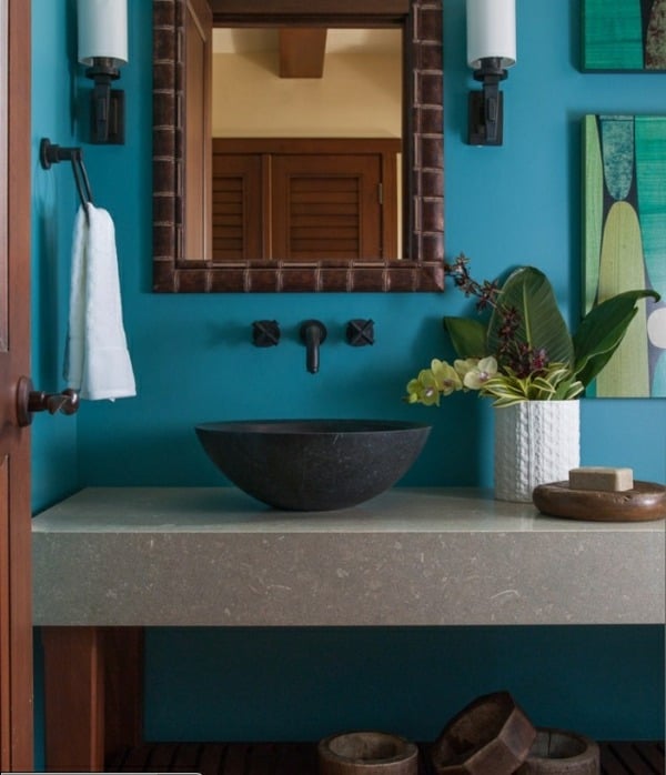 blau Waschtisch Stein Holzbeine schöne Bad Möbel