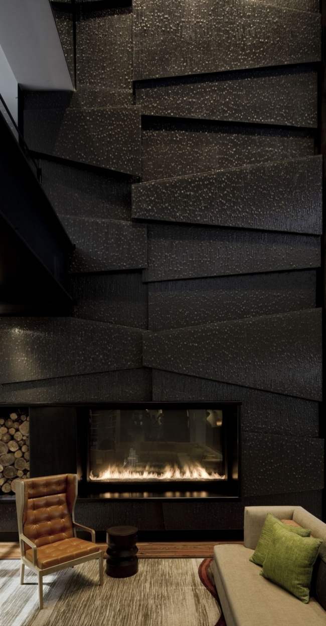 moderne Design Lobby schwarze metall platten überlappen kaminofen