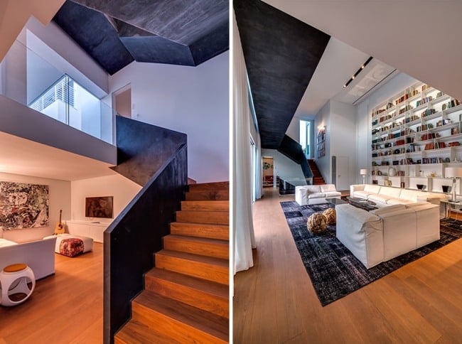 moderne treppe holz beton skluptur wohnbereich