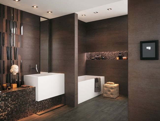 moderne badgestaltungsideen schokolade farbe fliesen mosaik akzente