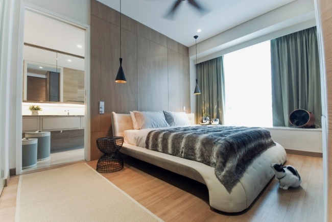 modernes schlafzimmer Dekorieren mit Fell grau helles holz fell bettdecke
