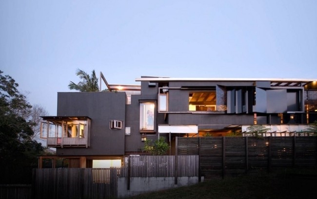 modernes wohnhaus australien schmal fassade balkons fenster