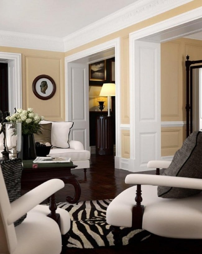 neoklassische Einrichtungsstil wohnzimmer schwarz weiß klassische formen