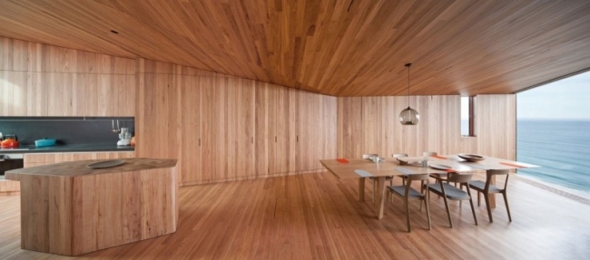 offen Design haus an Küste Holztisch Stühle-Holz Decken Gestaltung