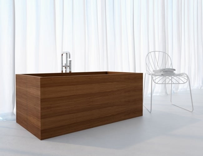 Holz verkleidet freistehend modernes Bad einrichten Ideen