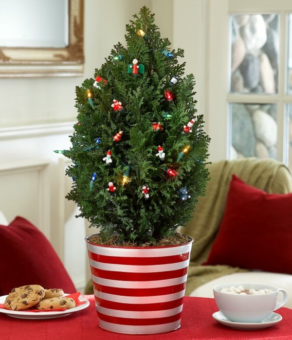 Weihnachtsbaum im Topf Tisch kleine LED Girlande