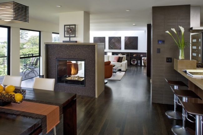 tunnelkamin design raumteiler modern wohnzimmer küche esszimmer