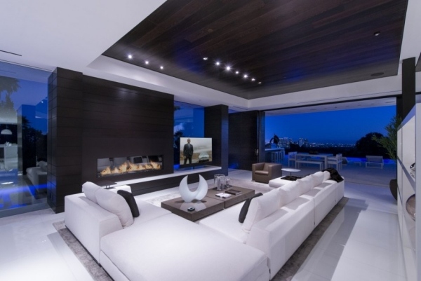 wohnzimmer modern wandverglasung atemberaubende aussichten landschaft