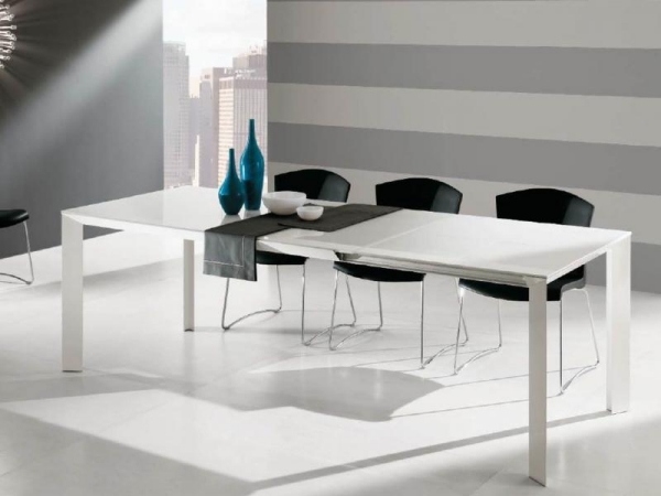 Ausziehbar Tisch-Design modern Manhattan-weiß glänzend-Beine rechteckig