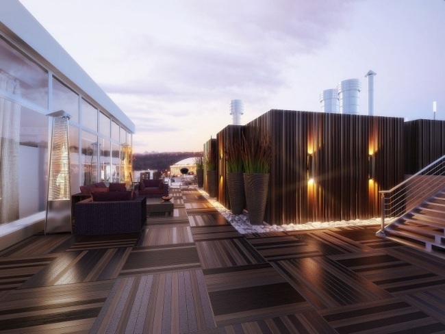 Aussicht Moskau Dachterrasse Holzfliesen verlegen-digital Projekt-Penthouse wohnung 