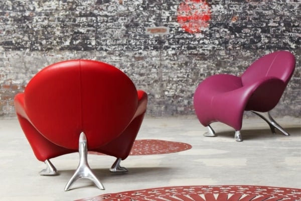 Design Leder Sessel Armlehnsessel-rot Pink-Leolux Papageno-Jan Armgardt