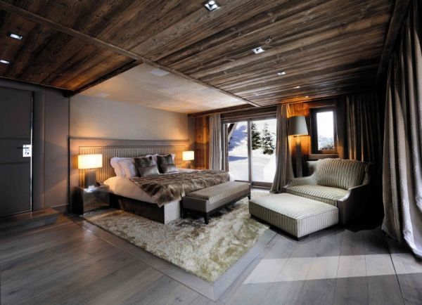 Design Chalet Alpen Suiten einrichten Ideen gemütlichkeit-Brickell Holzbalken