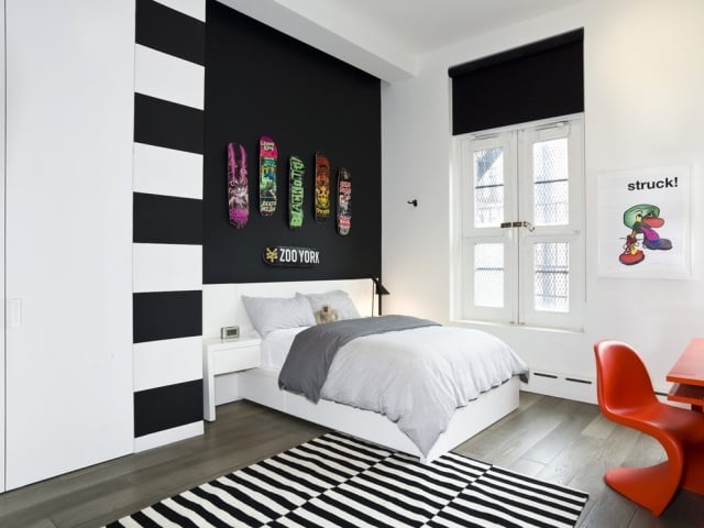 Design Jugendzimmer-Ideen schwarz-weiß Skateboard-Wand Ideen Deko Freischwinger-GRADE
