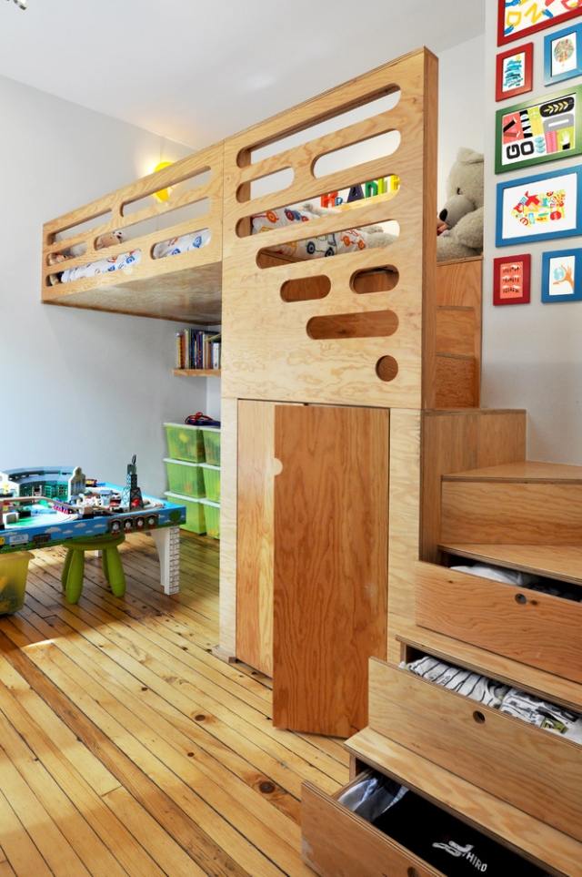 Ideen Design Kinderbett-Hochberr Holz-Leiter geländer-Bipède