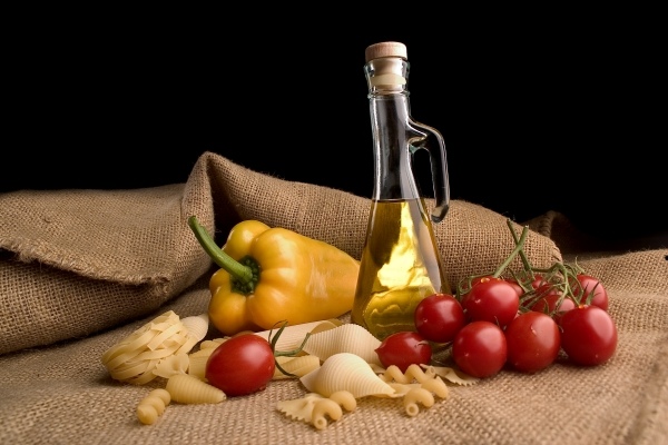 Diät Cherry Tomaten-Olivenöl Nudeln-Paprikaschotten Mittelmeer Produkte