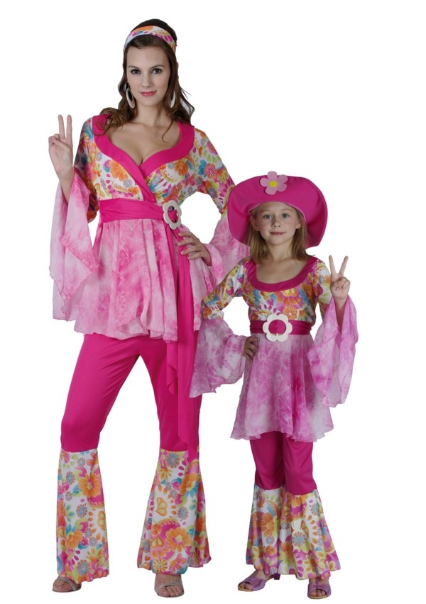 Mutter Tochter Hippie Kostüme rosafarbe