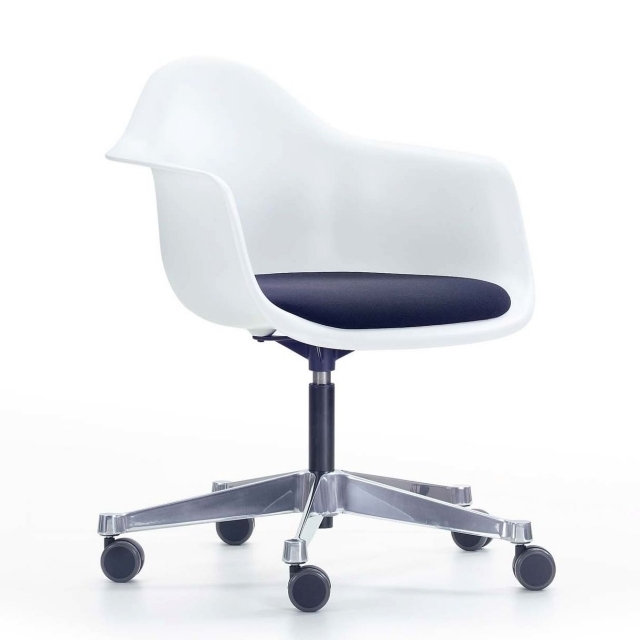 Ergonomischer Stuhl-Design Home-Office weiß Sitz blau Armlehnen-Charles Ray-Eames-Plastic-Pacc