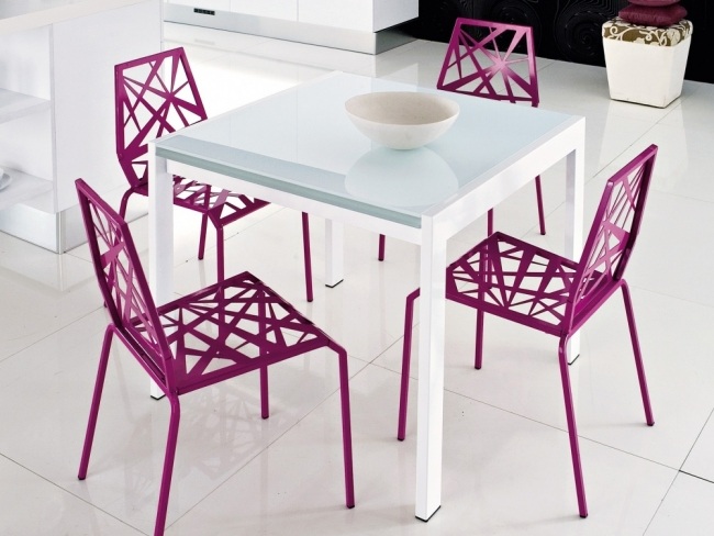 Esstisch Ideen Design ausziehbar Weiß lack glanz-Weiß Stühle-Purpur