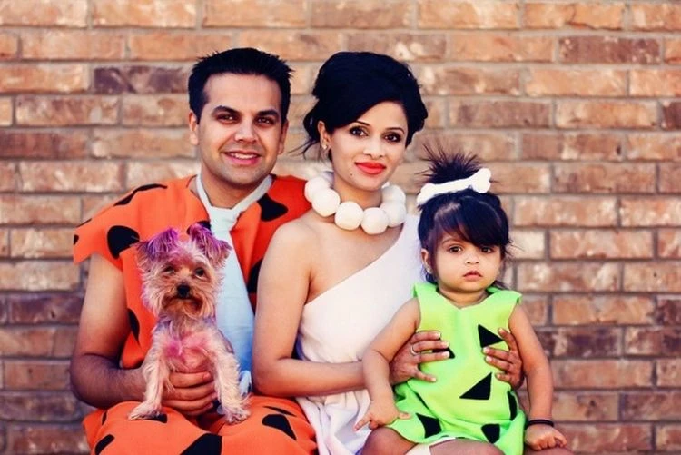 Familie Feuerstein Kostüme mit Kind und Hund