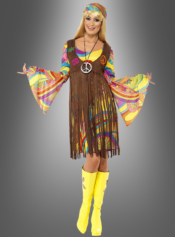 karnivalkostüm günstig frau hippie bunt kleid hemd