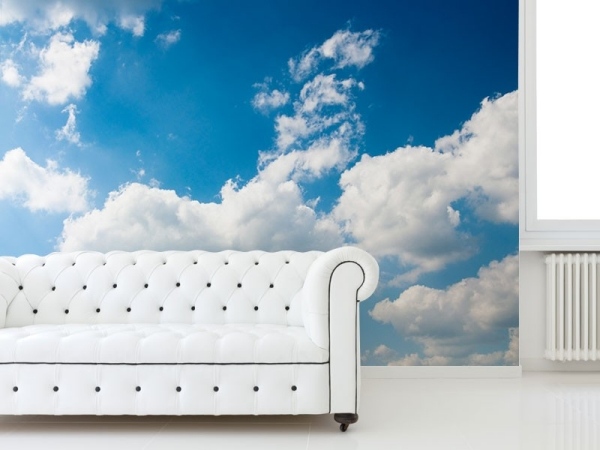 Vliestapete-Himmel Perspektive Wohnzimmer-Ideen Gestaltung-mit Farbe