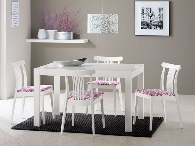 Stühle esszimmer Hochglanz ausziehbarer Tisch-Weiß vergütetes Glas-Platte blickdicht