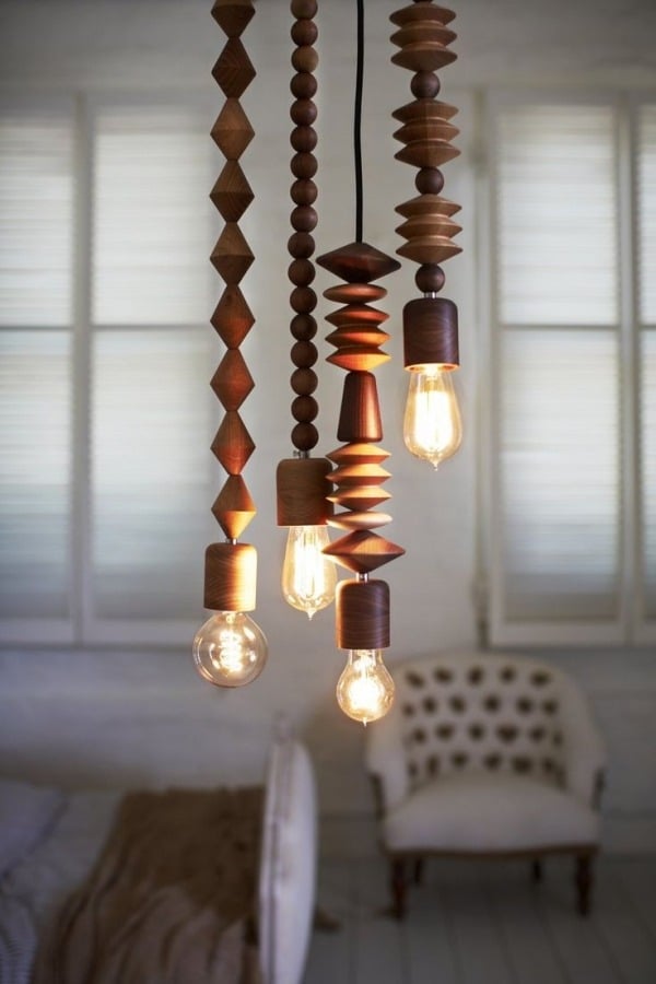 Holz Pendelleuchten modern Glühbirnen-Innenraum Gestaltung mit Licht