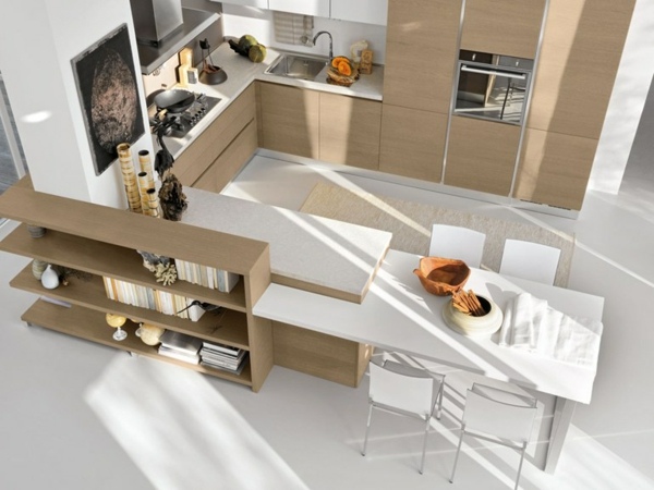 Einbauküche Essplatz moderne weiße Hochglanz Arbeitsplatte