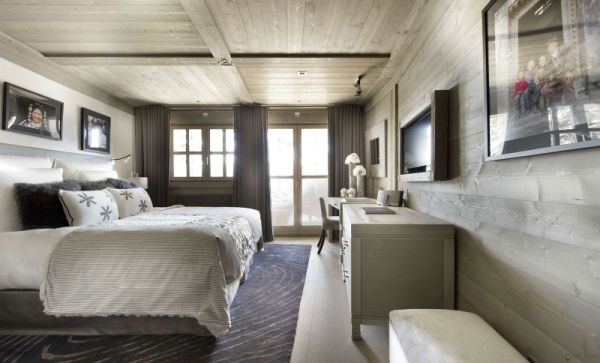 Design Chalet-K2 Courchevel-Frankreich Schlafzimmer-Holz Wand Verkleidungen