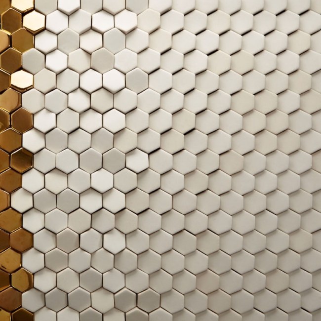 Keramikfliesen Gestaltung Oberflächen Design-Gold Weiß-Belag-Ideen modern