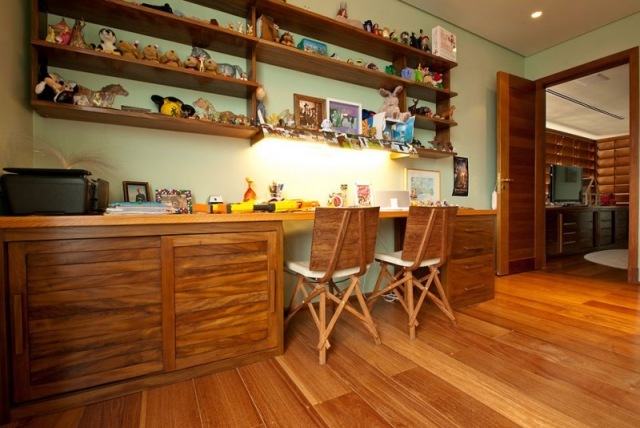 Kinderzimmer Wandgestaltung-Holz verkleidungen vorteile-belag Stühle Design