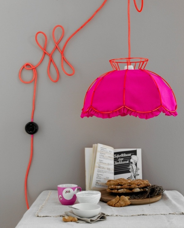 Hängeleuchte modern Hängelampe-Lampenschirm Pink-Kabel Rot Deko-Ideen