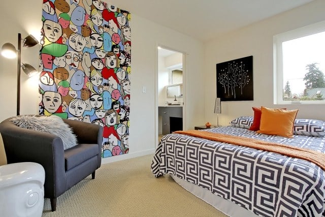 Modern-Teenager Zimmer-Wand Bettdecke ideen schwarz-weiß-seattle-Staged-To-Sell