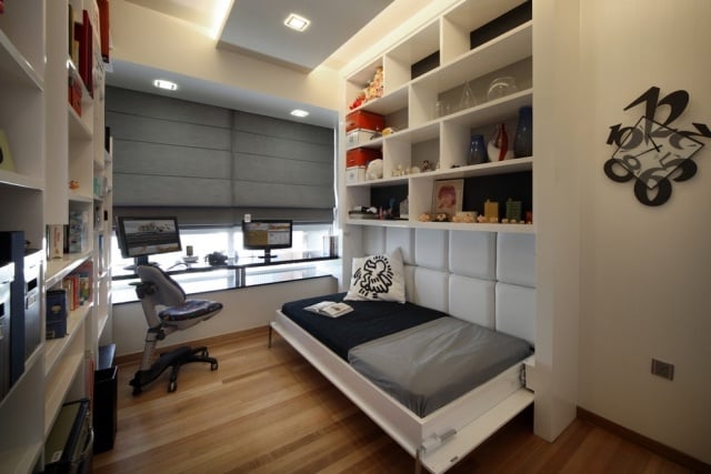 einbau decken leuchten Schlafzimmer Klappbett-Design Vertikale-Raumgestaltung Regalsystem schreibtisch 