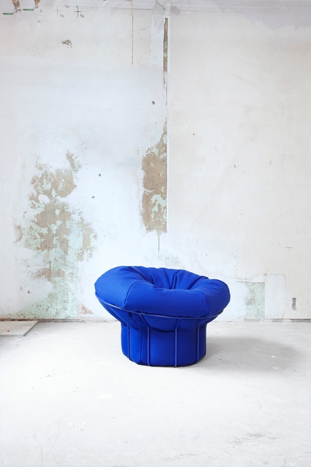 Sitzpuff Sitzsack gestell-Metall Blau-Polsterstoff swell