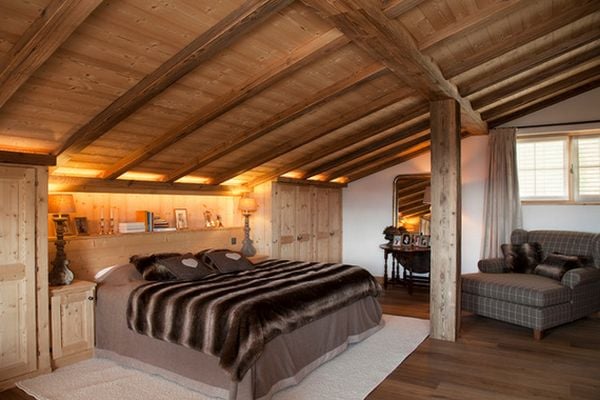 Ski-Resort Chalet Schlafzimmer-Einbau Beleuchtung-Holz Decken-Balken