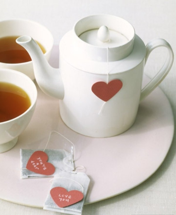 Teebeutel herzen-Papier verzierungen Rot-romantische Teestunde ideen-valentinstag