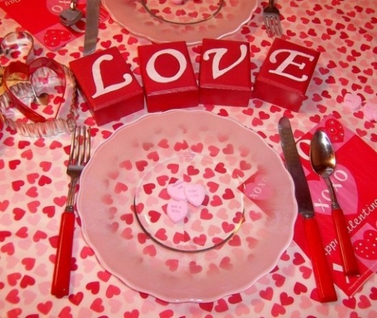 Tisch Set-romantische Tischdecke-Pink Rot-Love Herzen Muster