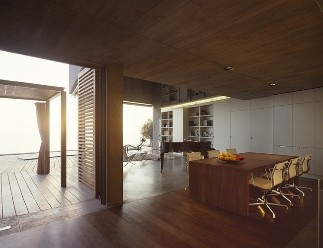 Residenz modern Holz Beton-Glas Konstruktion Verglasung-esszimmer offen-lebensräume-caa-architects