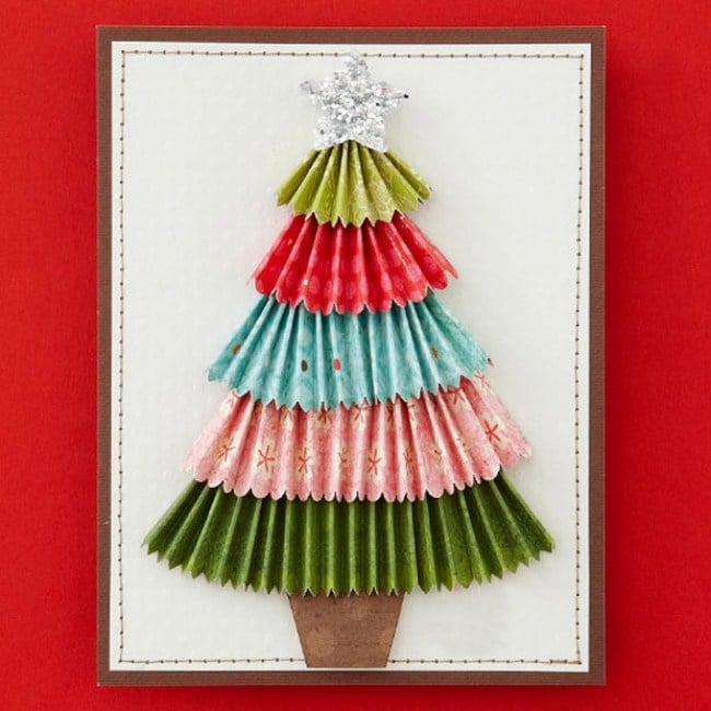 Weihnachtskarte bunt basteln-Papier weihnachtsbaum schmuck