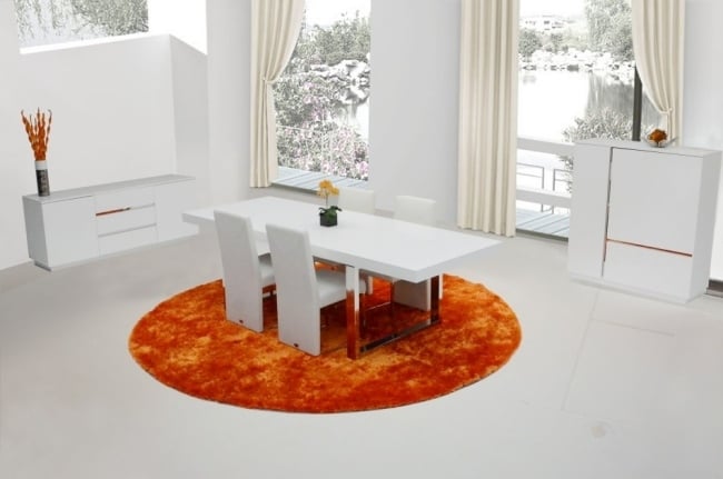 Weiß Tisch ausziehbar Design minimalistisch armani-kräftig Orange Teppich