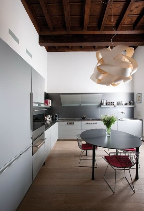 Einrichten ideen Küche Holzboden-Esstisch Lampen Design Papier