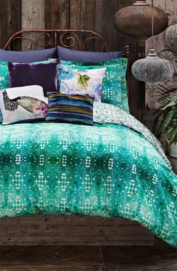 Wohnideen Einrichten Schlafzimmer türkisblau-grüne Bettwäsche Nuancen Bettwaren
