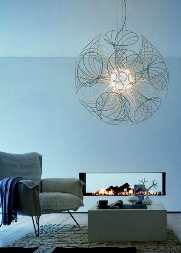 Wohnzimmer Beleuchtung Lichtverhältnisse Pendelleuchte-Metall filigran-gemütliche-möbel