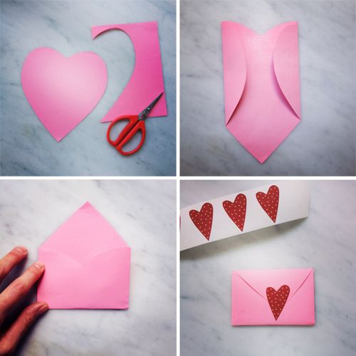 basteln valentinstag kinder briefumschlag rosa papier falten herz