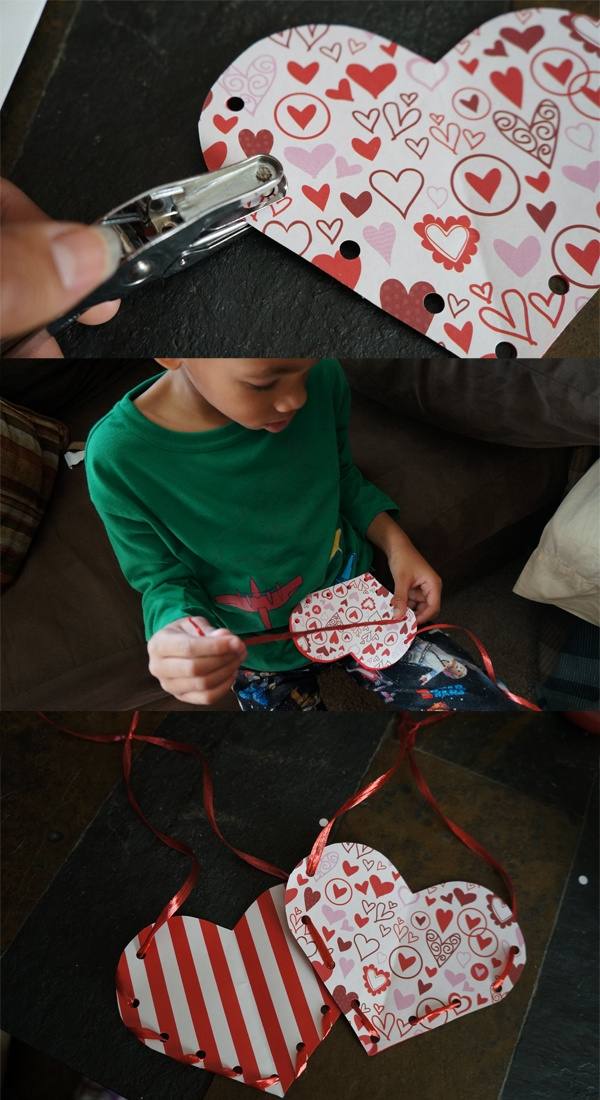 basteln valentinstag kinder papier herzen band aufhängen